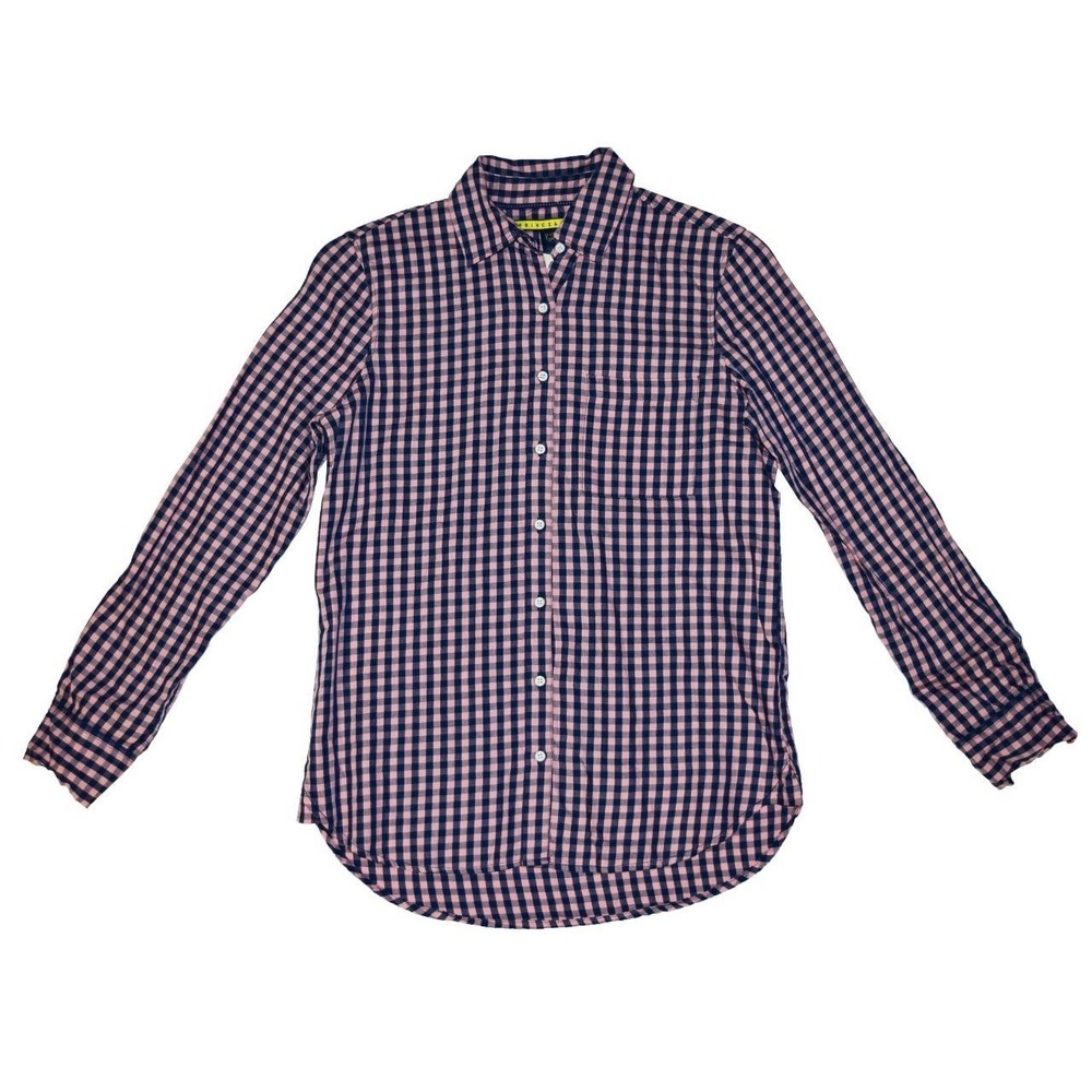 NWT Prince & Fox Womens Size Small Button Down Blue Pink Plaid Long Sleeve Shirt